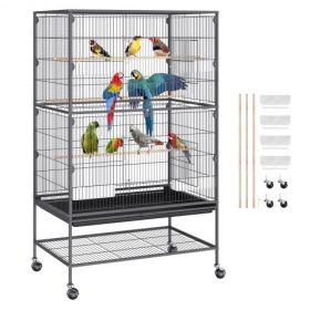 VEVOR 52 inch Standing Large Bird Cage, Wrought Iron Flight Bird Cage for Parakeets, Cockatiels, Parrots, Macaw with Rolling Stand and Tray