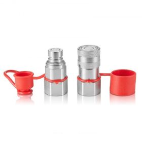 VEVOR 1/2" Flat Face Hydraulic Couplers, 3/4 SAE Skid Steer Hydraulic Quick Connect Couplers with 2 Dust Caps (ISO16028)