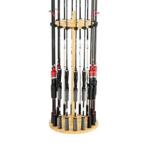 16 Pole Fishing Rod Holder Wood Fishing Rack for Garage Round Floor Stand