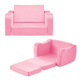 VEVOR 2-in-1 Kids Sofa Foldable Soft Couch with Armrests Chair to Lounger Gray  M Pink