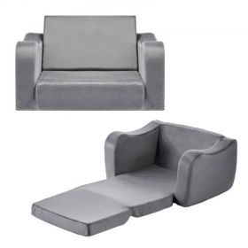 VEVOR 2-in-1 Kids Sofa Foldable Soft Couch with Armrests Chair to Lounger M Gray