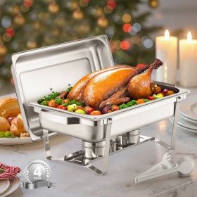 8 Qt 4 Pack Rectangle Chafing Dish Buffet Set Full Size Pan Stainless Steel