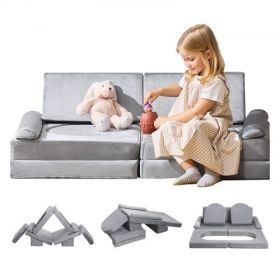VEVOR Modular Kids Play Couch Sectional Toddler Sofa with Armrests 10 Pcs Gray