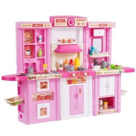 Christmas Gift! VEVOR Kitchen Playset Kids Pretend Cooking Play Toy 74 Piece Accessories Pink