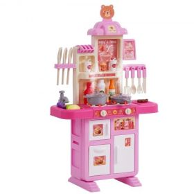 Christmas Gift! VEVOR Kitchen Playset Kids Pretend Cooking Play Toy 48 Piece Accessories Pink