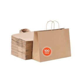 Kraft Paper Bag with Handles 100Pcs 16x6x12 in Party Shopping Retail Bag Brown