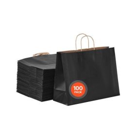 Kraft Paper Bag with Handles 100Pcs 16x6x12 in Party Shopping Retail Bag Black
