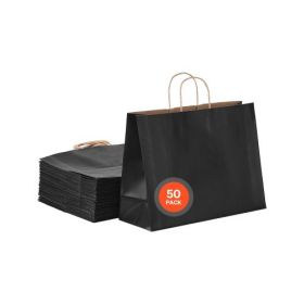 Kraft Paper Bags with Handles 50Pcs 16x6x12 in Party Shopping Retail Bag Black